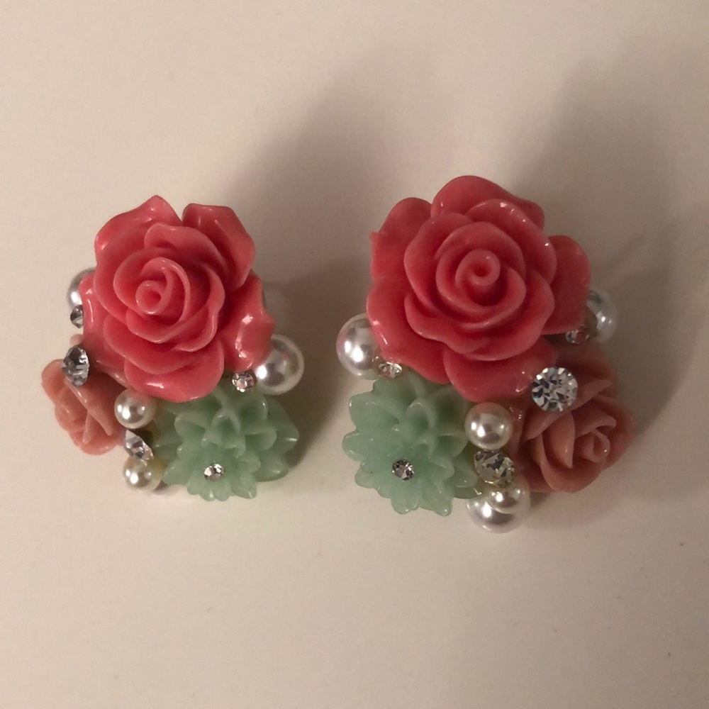 Rose and crystal earrings